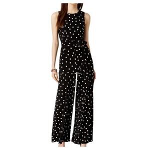 Tommy Hilfiger Sleeveless Polka-Dot Jumpsuit Black White Retro Classic Sz 14